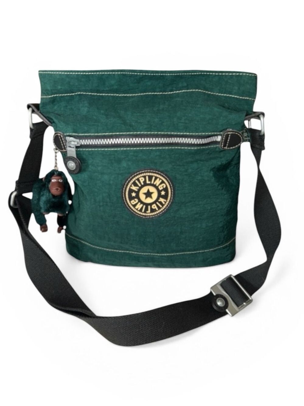 Kipling Large Crossbody Bag in Green with Sven Monkey Keychain